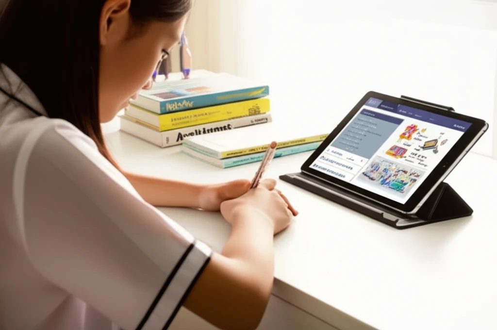 학생이 밝게 웃으며 온라인 학습을 하는 모습, 성공적인 교육의 비전 [Image of a student smiling brightly while learning online, a vision of successful education]